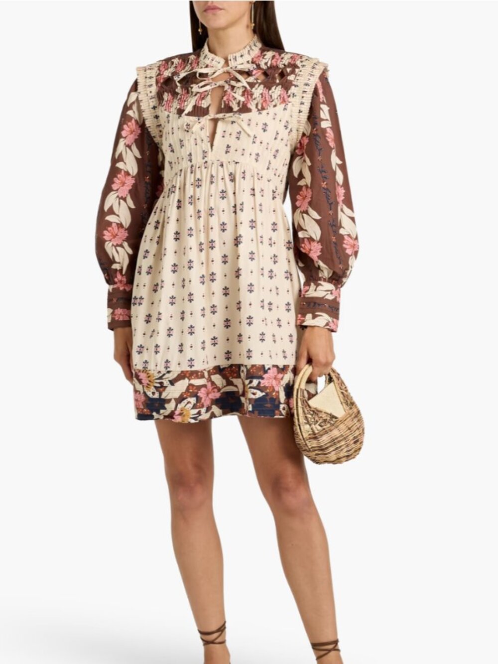 NEW FARM Rio Pintucked Printed Cotton-Voile Mini Dress
